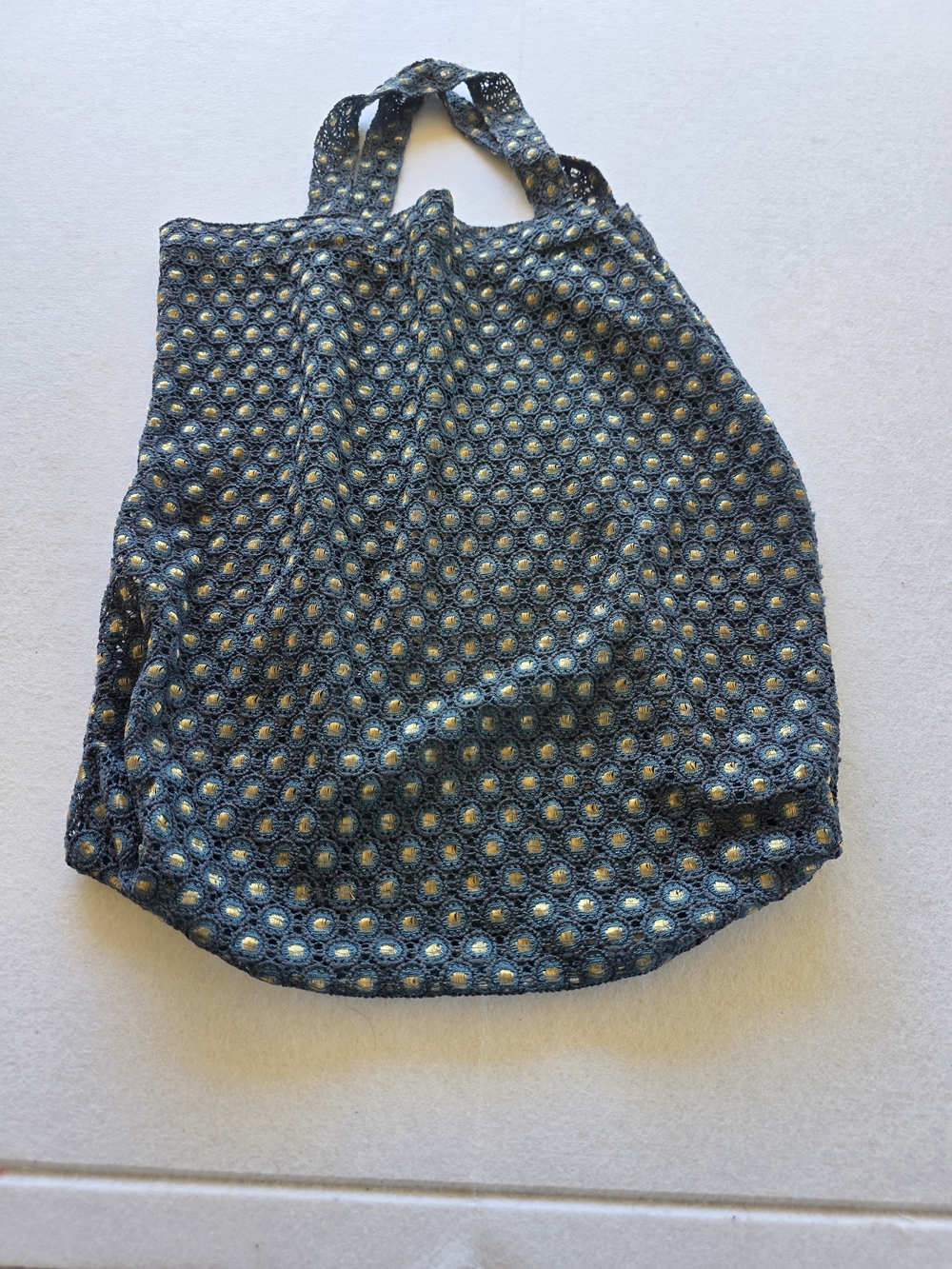 Fall Boho Farmer's Market Teal Blue & gold polka dot bag unbranded